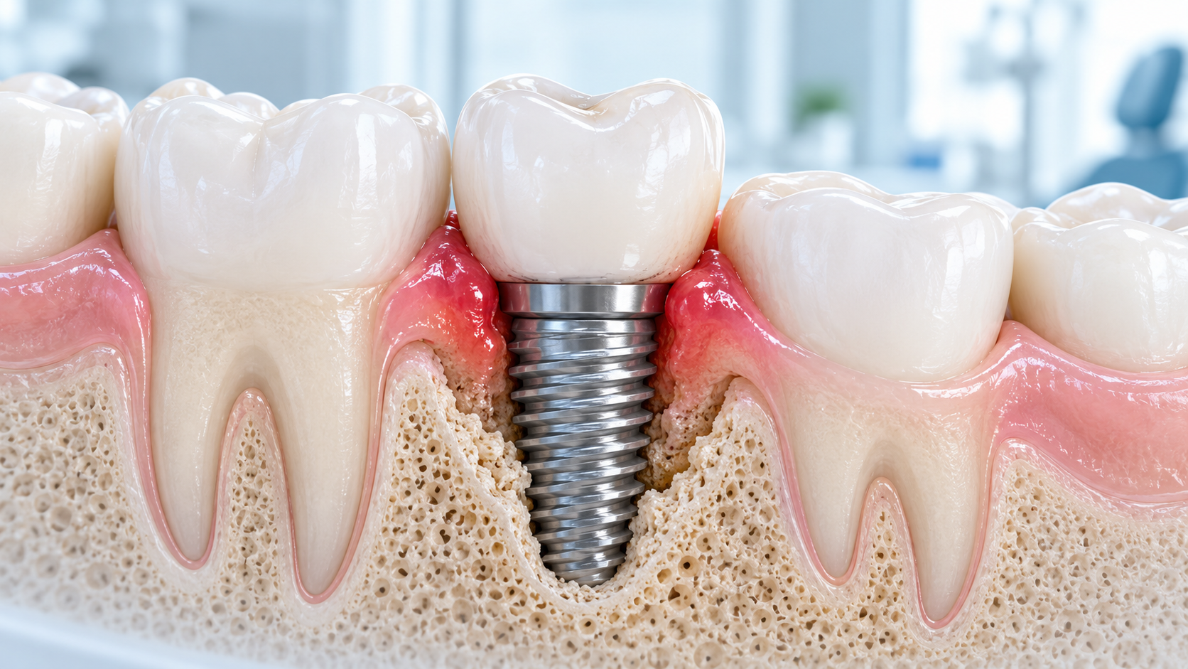Darstellung einer Periimplantitisbehandlung am Zahnimplantat